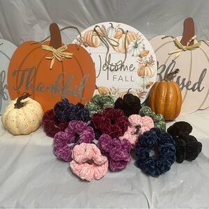 Midnight Blue Sparkle Velvet Crocheted Hair Scrunchie